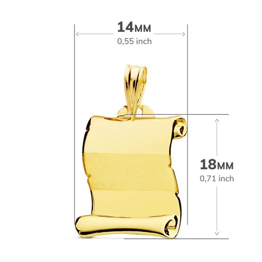 18K Placa Chapa Colgante Pergamino Oro Amarillo Brillo Banda Mate 18X14 Mm