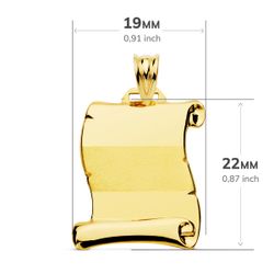 18K Placa Chapa Colgante Pergamino Oro Amarillo Brillo Banda Mate 22X19 Mm