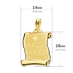 18K Placa Chapa Colgante Pergamino Oro Amarillo Brillo Grupo Sanguineo Rh Mate 18X14 Mm