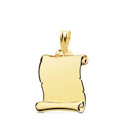 18K Placa Chapa Colgante Pergamino Oro Amarillo Liso Brillo 18X14 Mm