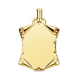 18K Placa Chapa Colgante Pergamino Oro Amarillo Liso Brillo Papiro. 24X22 Mm