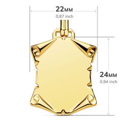18K Placa Chapa Colgante Pergamino Oro Amarillo Liso Brillo Papiro. 24X22 Mm