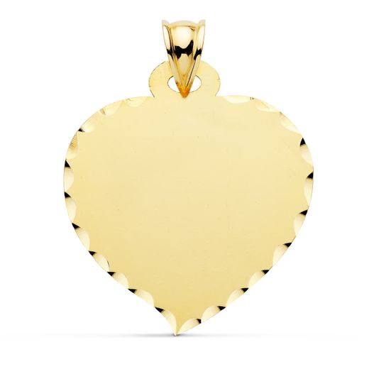 18K Placa Chapa Corazon Oro Amarillo Grande 32X28 Mm Borde Tallado