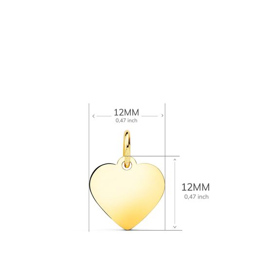 18K Placa Chapa Corazon Oro Amarillo Liso En Brillo 12X12 Mm