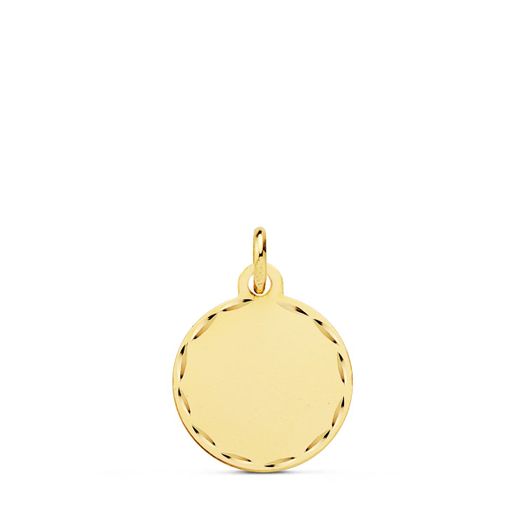18K Placa Chapa Disco Liso Oro Amarillo Mate Tallado 14 Mm