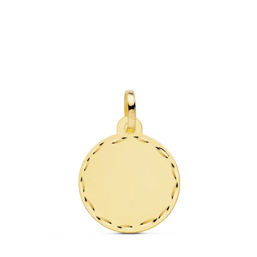 18K Placa Chapa Disco Liso Oro Amarillo Mate Tallado 16 Mm