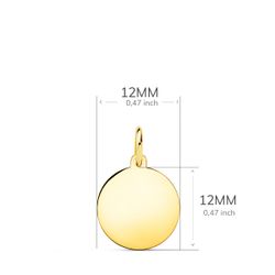 18K Placa Chapa Disco Oro Amarillo Liso En Brillo 12 Mm