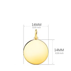 18K Placa Chapa Disco Oro Amarillo Liso En Brillo 14 Mm