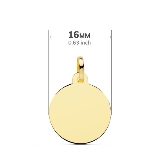 18K Placa Chapa Disco Oro Amarillo Liso En Brillo 16 Mm
