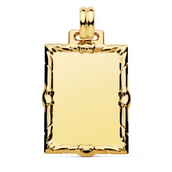 18K Placa Chapa Labrada Oro Amarillo Rectangular 30X24 Mm