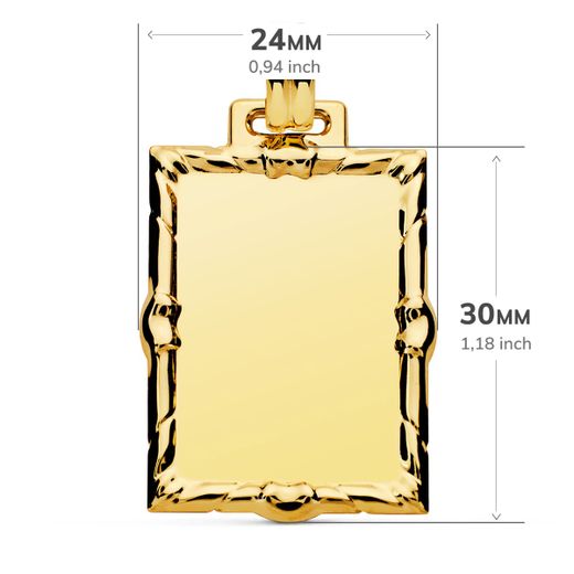 18K Placa Chapa Labrada Oro Amarillo Rectangular 30X24 Mm