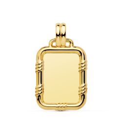 18K Placa Chapa Lisa Brillo Oro Amarillo Con Borde 26X20 Mm