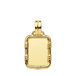 18K Placa Chapa Oro Amarillo Brillo Con Borde 19X15 Mm