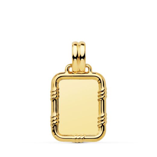 18K Placa Chapa Oro Amarillo Brillo Con Borde 19X15 Mm