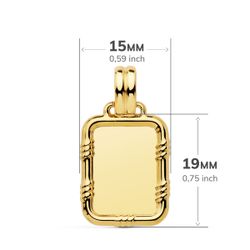 18K Placa Chapa Oro Amarillo Brillo Con Borde 19X15 Mm