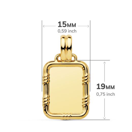 18K Placa Chapa Oro Amarillo Brillo Con Borde 19X15 Mm