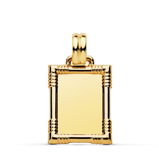 18K Placa Chapa Oro Amarillo Brillo Con Borde 22X17 Mm