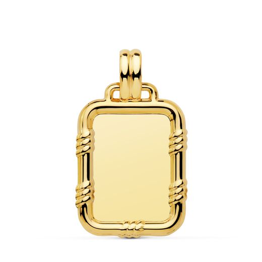 18K Placa Chapa Oro Amarillo Brillo Con Borde 26X18 Mm