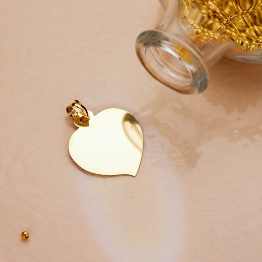 18K Placa Chapa Oro Amarillo Corazon Brillo 26X23 Mm