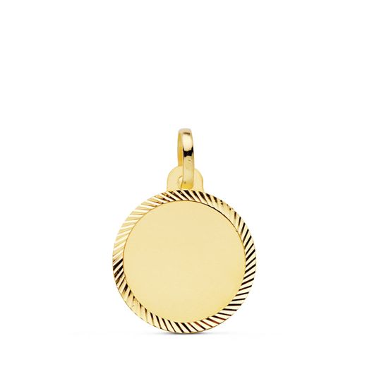 18K Placa Chapa Oro Amarillo Disco Cerco Tallado 16 Mm