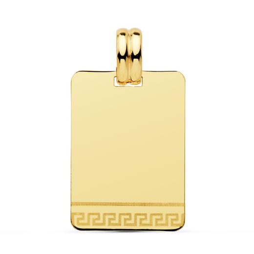 18K Placa Chapa Oro Amarillo En Brillo Greca 24X17 Mm