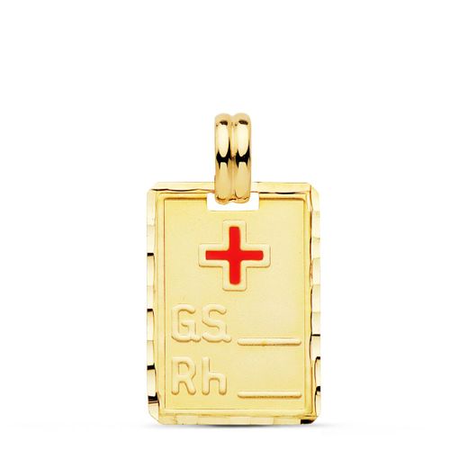 18K Placa Chapa Oro Amarillo Grupo Sanguineo Rh 20X14 Mm