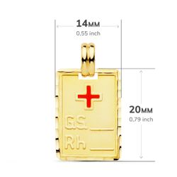 18K Placa Chapa Oro Amarillo Grupo Sanguineo Rh 20X14 Mm