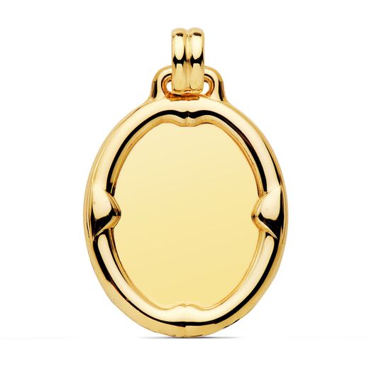 18K Placa Chapa Oro Amarillo Oval Brillo Con Borde 29X24 Mm