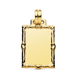 18K Placa Chapa Oro Amarillo Rectangular En Brillo 26X21 Mm