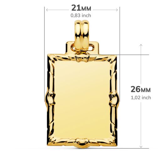 18K Placa Chapa Oro Amarillo Rectangular En Brillo 26X21 Mm