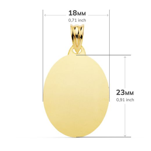 18K Placa Chapa Oval Oro Amarillo Brillo 23X18 Mm