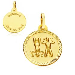 18K Placa Horoscopo Oro Amarillo Geminis 16 Mm