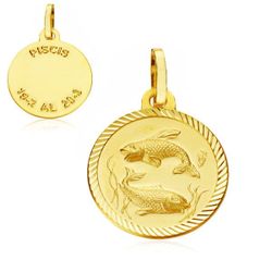 18K Placa Horoscopo Oro Amarillo Piscis 16 Mm