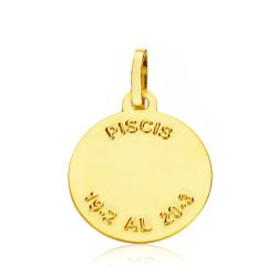 18K Placa Horoscopo Oro Amarillo Piscis 16 Mm