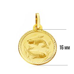 18K Placa Horoscopo Oro Amarillo Piscis 16 Mm