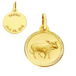 18K Placa Horoscopo Oro Amarillo Tauro 16 Mm