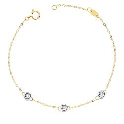 18K Pulsera Bicolor Cadena Forzada 19Cm Tres Diamantes 0.045 Qts. G-Vs2