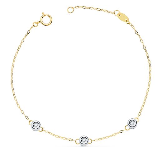 18K Pulsera Bicolor Cadena Forzada 19Cm Tres Diamantes 0.045 Qts. G-Vs2