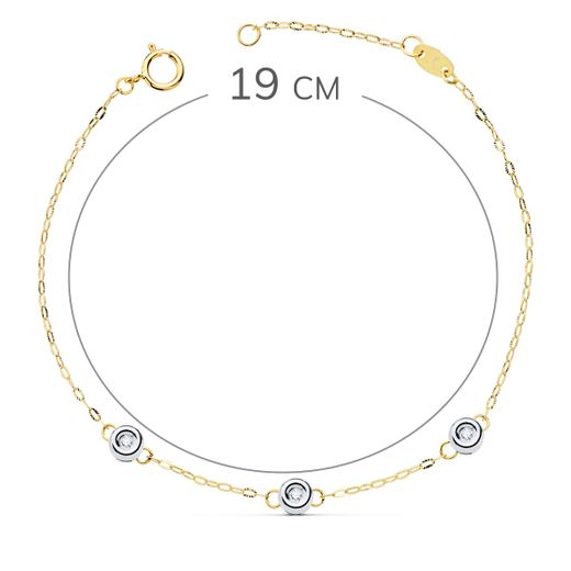 18K Pulsera Bicolor Cadena Forzada 19Cm Tres Diamantes 0.045 Qts. G-Vs2