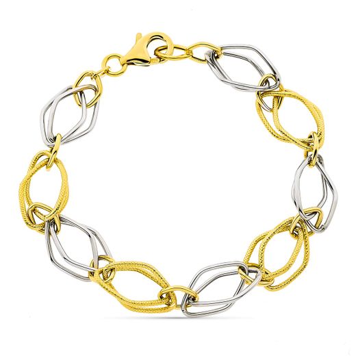 18K Pulsera Bicolor Eslabones Ancho 8 Mm Largo 20Cm