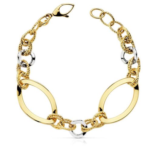 18K Pulsera Bicolor Hueca Ancho 18 Mm Largo 19Cm