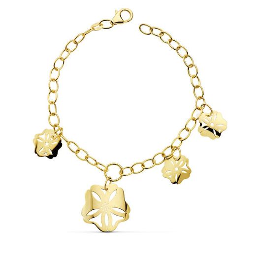 18K Pulsera Cadena Y Flor Oro Amarillo 18Cm