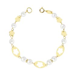 18K Pulsera Comunion Oro Amarillo Perla 5.5 Mm 16Cm