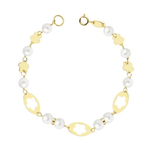 18K Pulsera Comunion Oro Amarillo Perla 5.5 Mm 16Cm