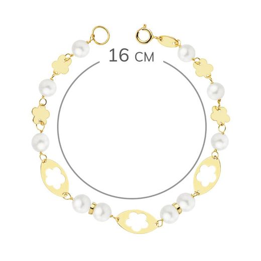 18K Pulsera Comunion Oro Amarillo Perla 5.5 Mm 16Cm