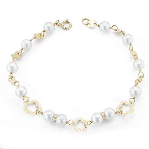 18K Pulsera Comunion Oro Amarillo Perla 5.5 Mm 17.5 Mm
