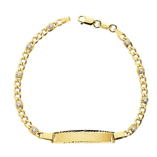 18K Pulsera Esclava Hueca Circonita Oro Amarillo 17Cm