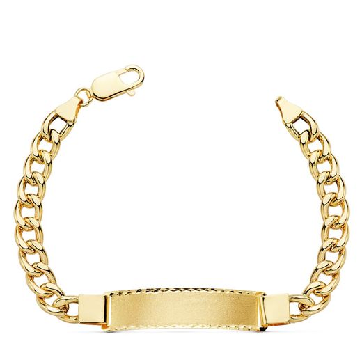 18K Pulsera Esclava Oro Amarillo Barbada Hueca Ancho: 7Mm. Largo: 21,5 Cm Placa Chapa: 42X10Mm