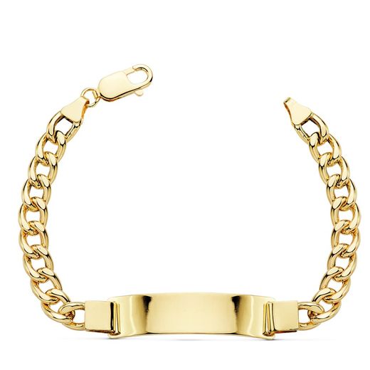 18K Pulsera Esclava Oro Amarillo Barbada Hueca Ancho: 7Mm. Largo: 21,5 Cm Placa Chapa: 42X10Mm