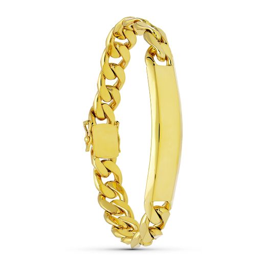 18K Pulsera Esclava Oro Amarillo Barbada Maciza Ancho: 10Mm. Largo: 20,5 Cm Placa Chapa: 58X11Mm